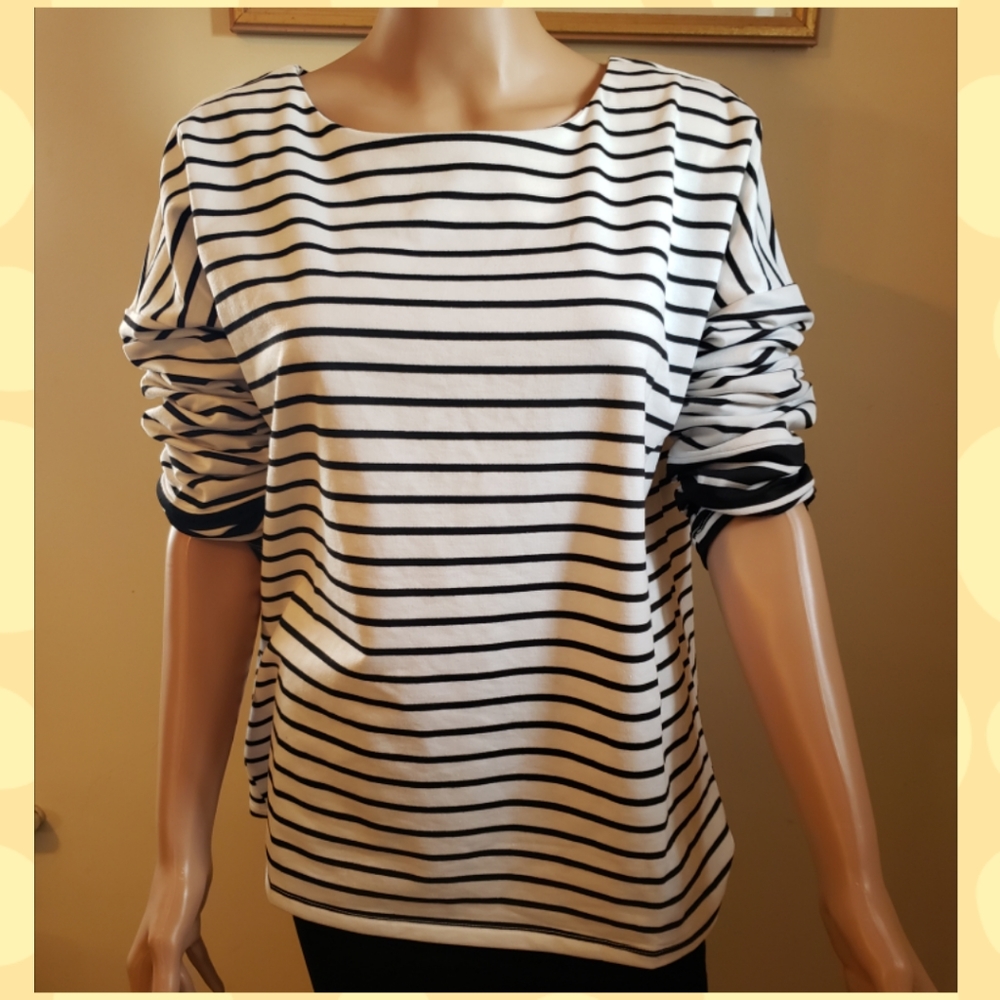 After Market Stripped Long Sleeve Blouse Lrg NWOT